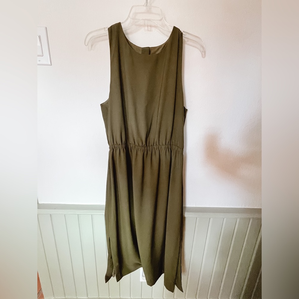 Army green dress with buttons down the back